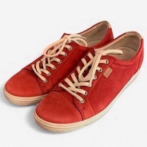 ECCO Women’s Soft 7 Nubuck Leather Sneakers Brick Red Lace-Up Shoes EU 39 US 8